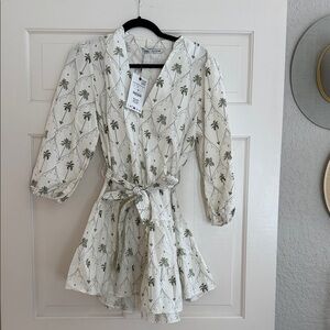 Zara Cream Dress with Green Palm Print